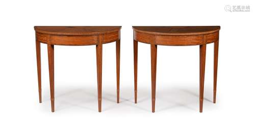 Y A PAIR OF SATINWOOD AND KINGWOOD CROSSBANDED DEMI-LUNE SID...