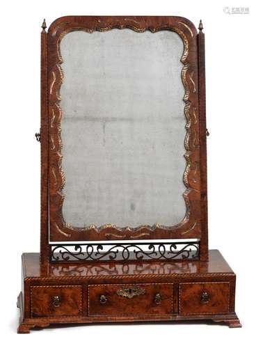 A GEORGE II BURR YEW AND PARCEL GILT DRESSING MIRROR, CIRCA ...