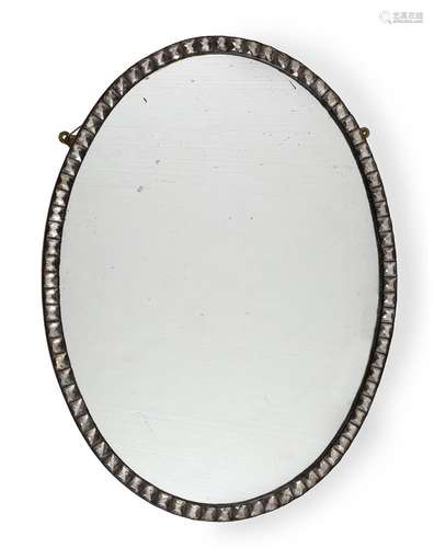 AN IRISH BEADED GLASS OVAL WALL MIRROR, LATE 19TH/EARLY 20TH...