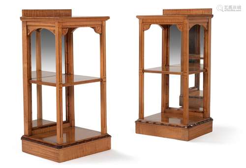 A PAIR OF AESTHETIC MOVEMENT SYCAMORE BEDSIDE ETAGERES, LATE...