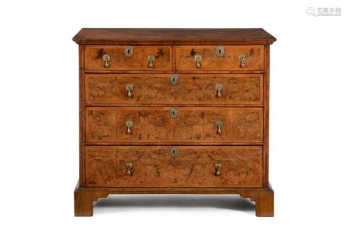 A WILLIAM & MARY BURR WALNUT, WALNUT AND FEATHERBANDED CHEST...