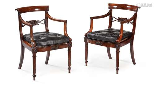 Y A PAIR OF GEORGE IV ROSEWOOD OPEN ARMCHAIRS, CIRCA 1825, I...