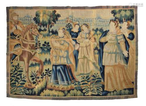A FLEMISH TAPESTRY FRAGMENT DEPICTING MUSICIANS, LATE 17TH C...