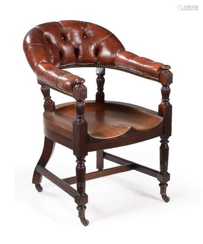 A VICTORIAN MAHOGANY AND LEATHER UPHOLSTERED LIBRARY CHAIR, ...