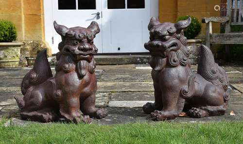 A PAIR OF TERRACOTTA GUARDIAN LIONS OR 'DOGS OF FO', CONTEMP...