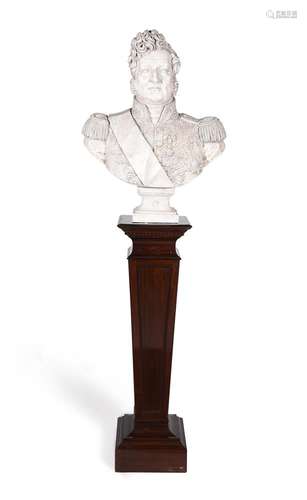 A PLASTER BUST OF LOUIS PHILIPPE I (1773-1850), ON A MAHOGAN...