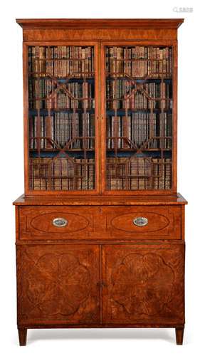 A GEORGE III SATINWOOD AND LINE INLAID SECRETAIRE BOOKCASE, ...