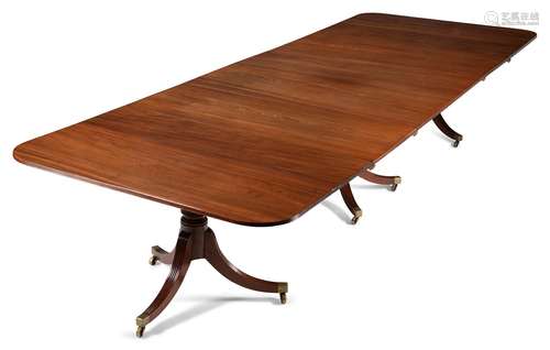 A GEORGE III MAHOGANY THREE PILLAR DINING TABLE, CIRCA 1790