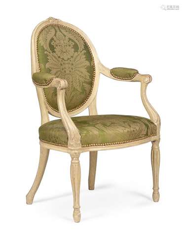 A GEORGE III CREAM PAINTED AND UPHOLSTERED ARMCHAIR, CIRCA 1...