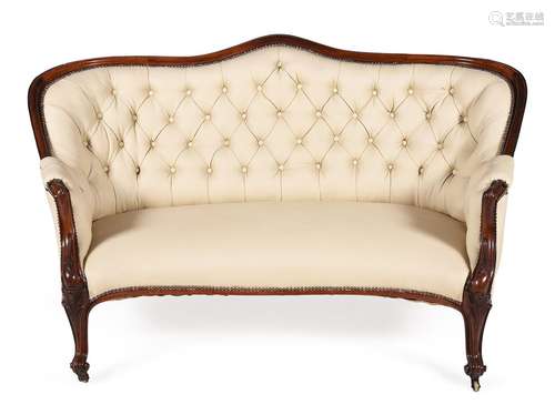 Y A VICTORIAN ROSEWOOD AND LEATHER UPHOLSTERED SOFA, CIRCA 1...