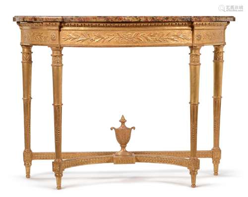 A GILTWOOD DEMI-LUNE CONSOLE TABLE, 19TH CENTURY