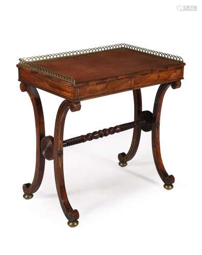Y A REGENCY ROSEWOOD AND BRASS STRUNG WRITING TABLE, CIRCA 1...