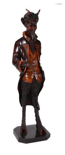 A VENETIAN CARVED PINE AND FRUITWOOD LIFESIZE DEVIL FIGURE, ...