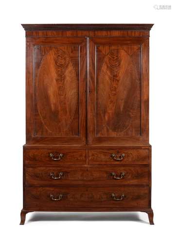 A GEORGE III MAHOGANY LINEN PRESS, CIRCA 1800