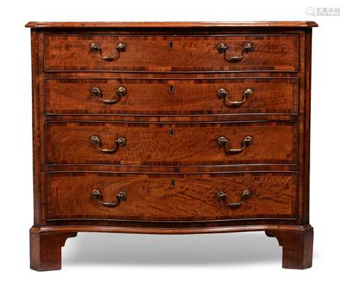 A GEORGE III MAHOGANY AND CROSSBANDED SERPENTINE CHEST OF DR...