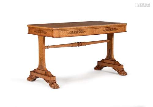 A WILLIAM IV BIRD'S EYE MAPLE AND INLAID LIBRARY TABLE, CIRC...