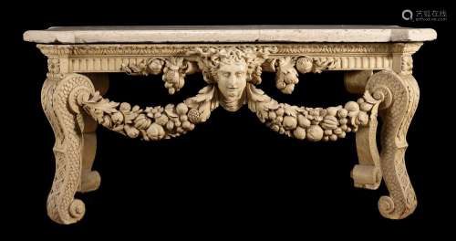 A CREAM PAINTED CARVED WOOD CONSOLE TABLE, IN THE MANNER OF ...