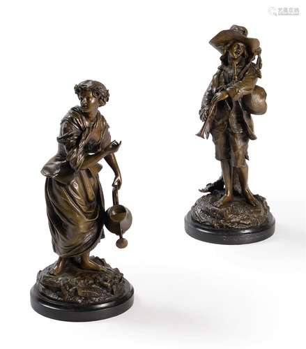 AFTER E CLAVIER (FRENCH, 19TH CENTURY), A PAIR OF BRONZE FIG...