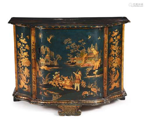 A NORTH EUROPEAN GREEN AND GILT JAPANNED SIDE CABINET, CIRCA...