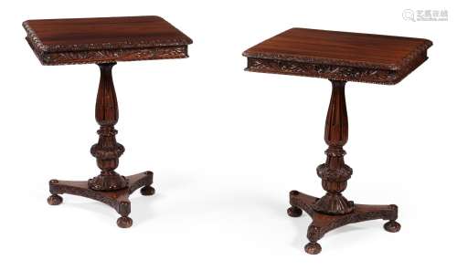 A PAIR OF ANGLO-INDIAN CARVED EXOTIC HARDWOOD PEDESTAL TABLE...