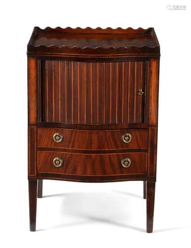 † A GEORGE III MAHOGANY AND INLAID NIGHT COMMODE, CIRCA 1800