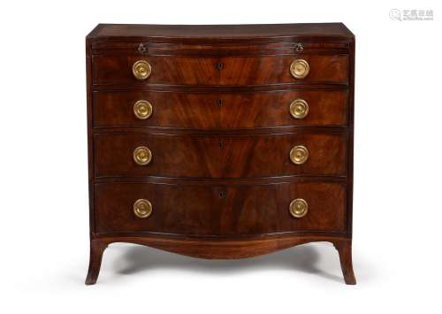 A GEORGE III MAHOGANY SERPENTINE FRONTED CHEST OF DRAWERS, C...