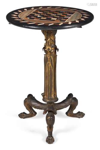 A FRENCH SPECIMEN MARBLE AND GILT METAL TRIPOD TABLE, SECOND...