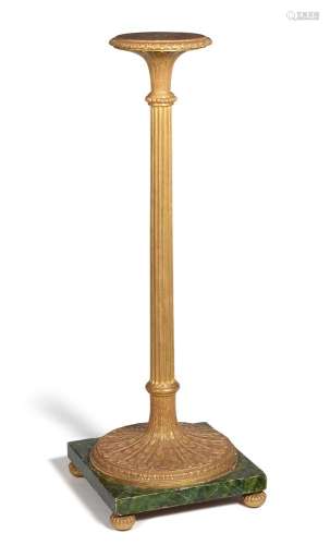 A GEORGE III CARVED GILTWOOD & SIMULATED MARBLE TORCHERE STA...
