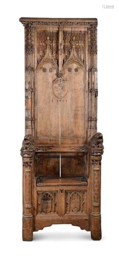 A LARGE FRENCH OR FLEMISH CARVED OAK THRONE, 16TH CENTURY AN...