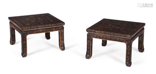 A PAIR OF CHINESE BLACK LACQUER AND GILT DECORATED LOW TABLE...