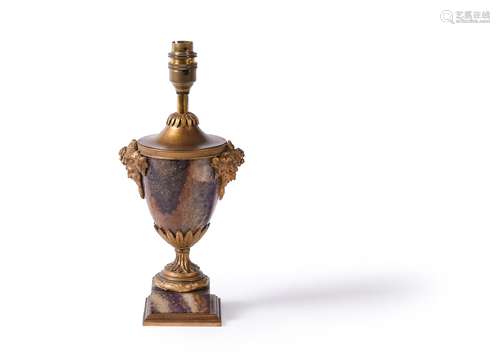 A BLUE JOHN AND GILT METAL MOUNTED URN FITTED AS A TABLE LAM...