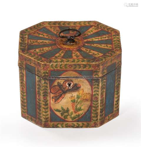 A REGENCY TOLEWARE TEA CADDY, CIRCA 1815