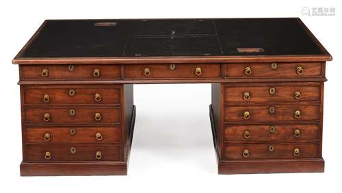 A GEORGE II MAHOGANY PARTNER'S PEDESTAL DESK, CIRCA 1750