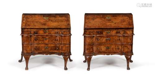 A NEAR PAIR OF SOUTH GERMAN FIGURED WALNUT AND CROSSBANDED B...