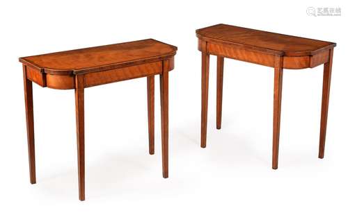 Y A PAIR OF GEORGE III SATINWOOD AND KINGWOOD CROSSBANDED BR...