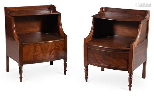 A MATCHED PAIR OF REGENCY MAHOGANY BEDSIDE COMMODES, CIRCA 1...