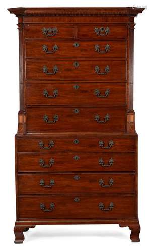 A GEORGE III MAHOGANY CHEST ON CHEST, CIRCA 1770