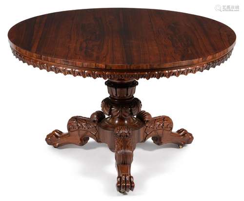 Y A GEORGE IV CARVED ROSEWOOD CENTRE TABLE, CIRCA 1825, IN T...