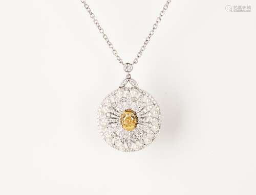 18K金鑲嵌珍珠、鑽石和黃鑽圓形項鏈