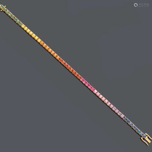 MULTICOLORE-SAPHIR-OR-BRACELET. Or rose 750, 12g. Bracelet r...