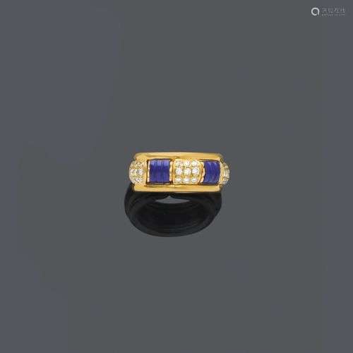 BAGUE DIAMANT LAPISLAZULI, BOUCHERON, vers 1980.Or jaune 750...