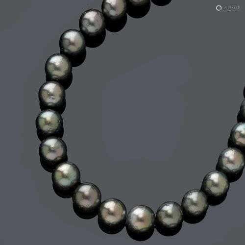 TAHITI-PERLES-DIAMANT-COLLIER.Fermoir en or blanc 750.Collie...