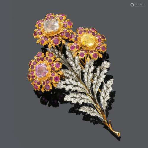 MULTICOLORE-CEYLON-SAPHIRE-RUBIS-DIAMANT-BROOCH, BUCCELLATI,...