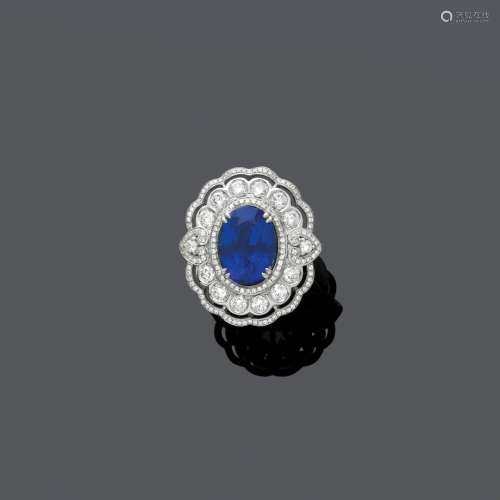 BAGUE EN DIAMANT TANZANITE. Platine 950, 17g. Bague décorati...