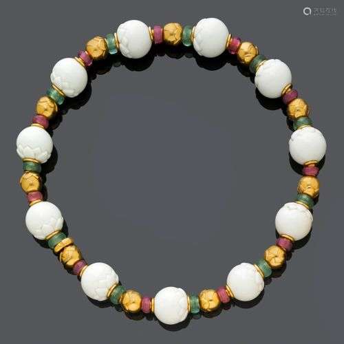 COLLIER EN PORCELAINE-TURMALINE-OR, BULGARI.Or jaune 750, 11...