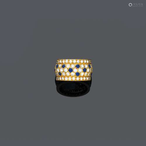 BAGUE DIAMANT SAPHIR, CARTIER.Or jaune 750, 10g. Modèle 