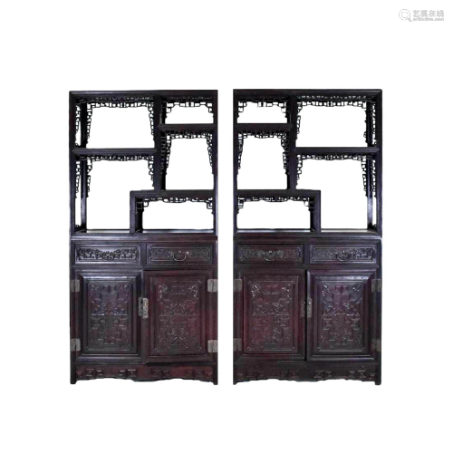 20TH C CARVED CHINESE HARDWOOD GALLERY CABINET