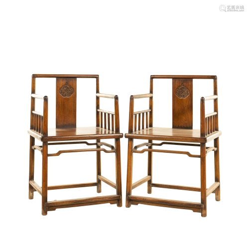 PAIR HUANGHUALI CARVED ROSE ARMCHAIRS