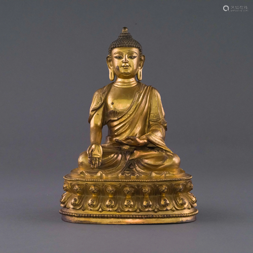 QING GILT BRONZE SEATED SHAKYAMUNI BUDDHA