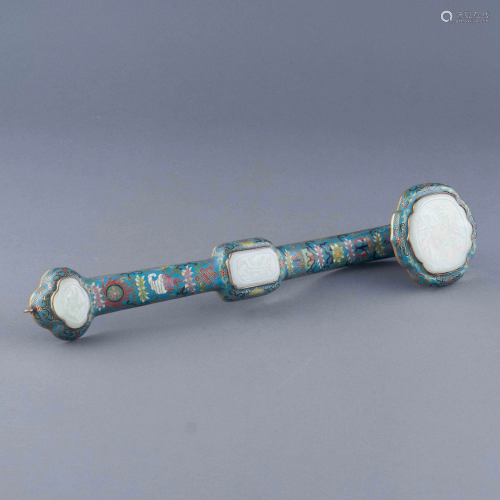 A JADE AND CLOISONNE RUYI SCEPTERS, 19TH C